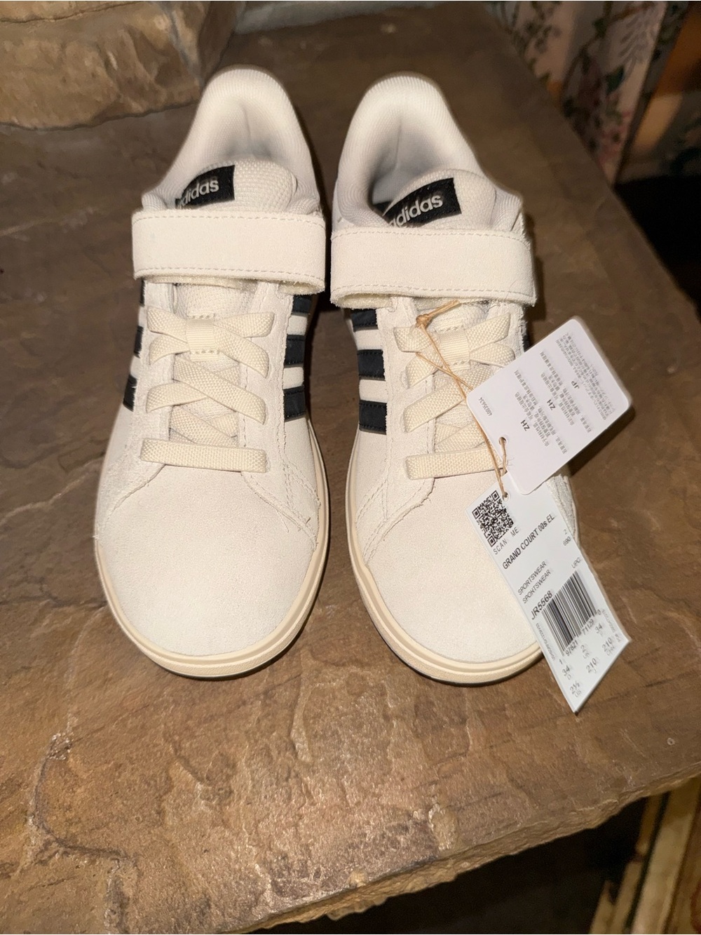 adidas Kids Sneakers in Cream with Black Stripes